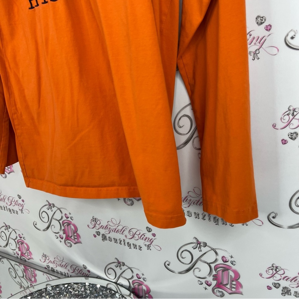 Tommy Hilfiger long sleeve embroidered front Vibrant Orange Graphic Tee - Picture 4 of 11